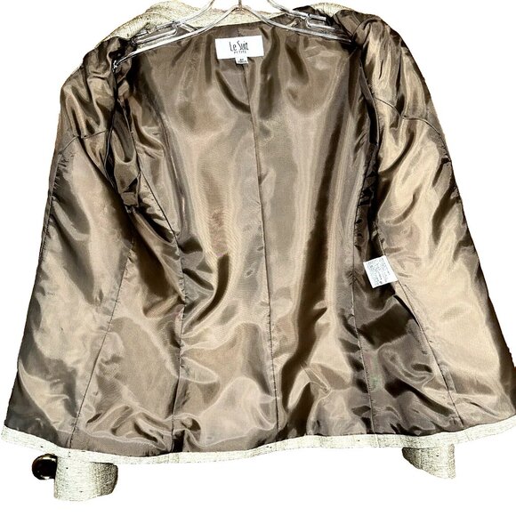 Le Suit 8P Champagne Beige 3-Piece Blazer Vest Skirt Set Quiet Luxury Career - Picture 5 of 12